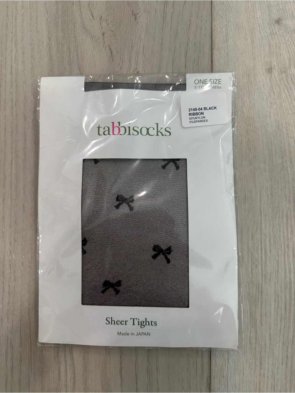 Tabbisocks Sheer Gray Tights with Black Bow Print